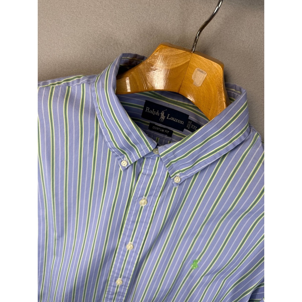 Ralph Lauren Mens XXL Custom Fit Striped Short Sleeve Button Down Shirt Logo Ctn